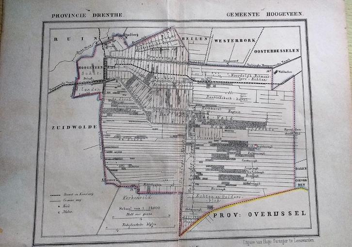 15 Hoogeveen Litho Kuyper 1865, Antiek en Kunst, Kunst | Litho's en Zeefdrukken, Ophalen of Verzenden