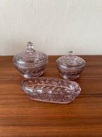Vintage set roze persglas bakjes en schaaltje retro, Verzamelen, Ophalen of Verzenden, Huis en Inrichting