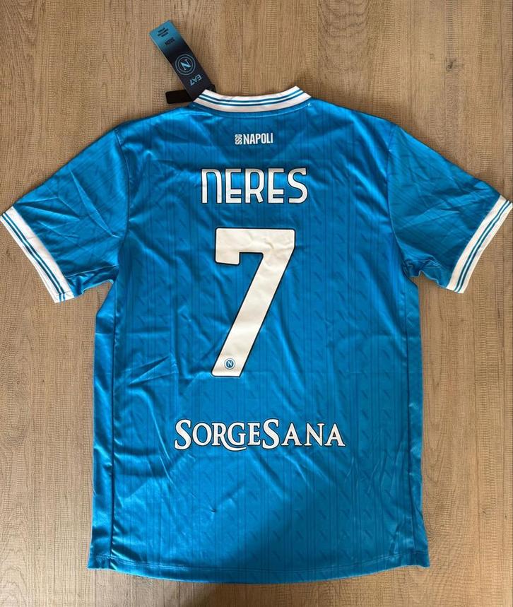 Napoli home 25/26 - Neres #7 - Maat M, Kleding | Heren, Sportkleding, Nieuw, Voetbal, Maat 48/50 (M), Blauw, Ophalen of Verzenden