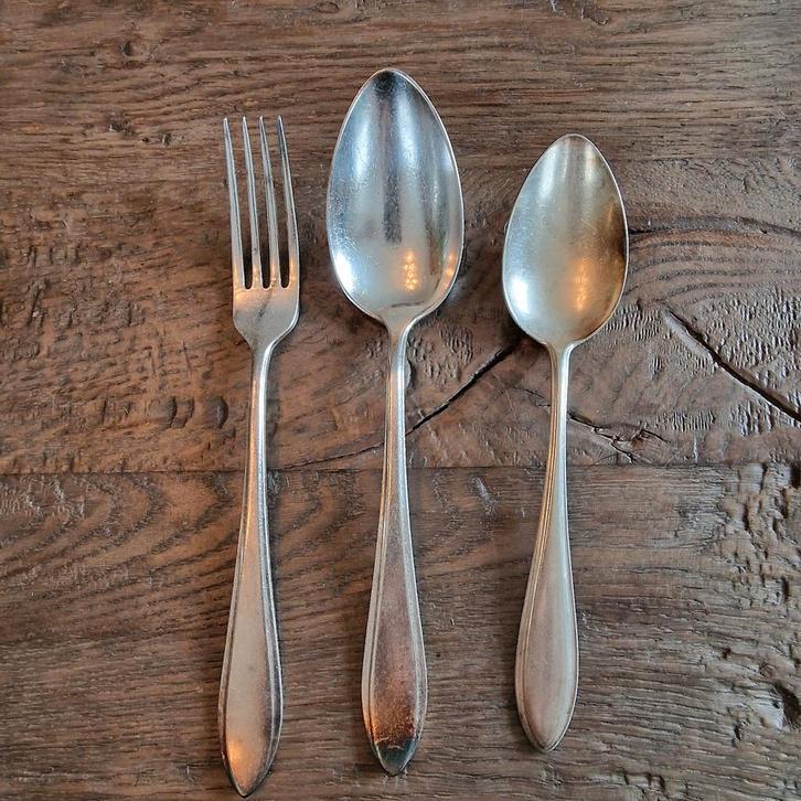 Verzilverd Bestek - Vork en Lepels, Antiek en Kunst, Antiek | Bestek, Ophalen of Verzenden