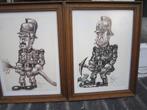 2 Aktieve getekende Brandweermannen met Houten lijstjes, Ophalen, Minder dan 50 cm, Gebruikt, Oorspronkelijke maker