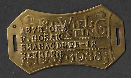 Rijwielbelastingplaatje 1937 - 1938  Oranje Nassau  ON3, Antiek en Kunst, Antiek | Koper en Brons, Verzenden