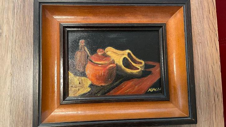 Klein Olieverf Schilderij AW88 - Stilleven, Antiek en Kunst, Kunst | Schilderijen | Klassiek, Ophalen of Verzenden