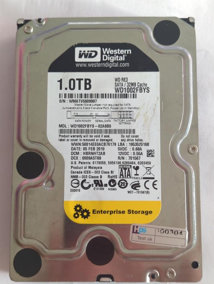 WDC WD1002FBYS WD-WMATV5609997 Western Digital RE3 Serial AT, Computers en Software, Harde schijven, Gebruikt, Desktop, Ophalen of Verzenden