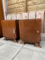 Set vintage nachtkastjes met glazen deurbeslag, Ophalen, 70 cm of meer, Hout, 65 cm of meer