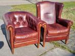 2x schapenleren fauteuil cognac kleur + BEZORGING GRATIS, Chesterfield, Ophalen of Verzenden, Zo goed als nieuw, 75 tot 100 cm