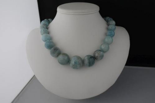 AQUMARIJN (11-25 mm) ketting/oorhanger-set, Sieraden, Tassen en Uiterlijk, Antieke sieraden, Zilver, Met edelsteen, Verzenden