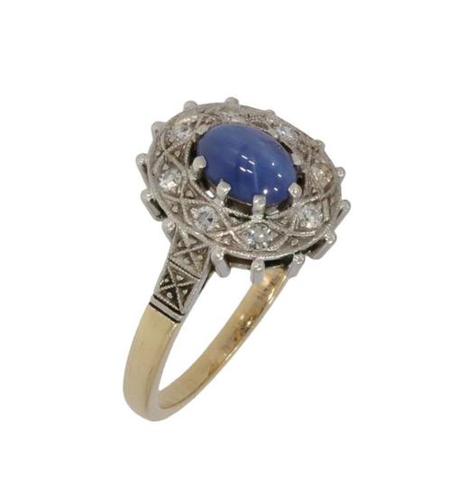 Diamanten ster saffier 14k gouden fraaie dames ring luxe, Sieraden, Tassen en Uiterlijk, Ringen, Zo goed als nieuw, Dame, 18 tot 19