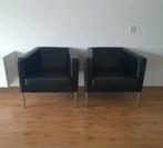 2x moderne lounge stoelen - zwart leer, Ophalen, Twee, Zwart, Metaal
