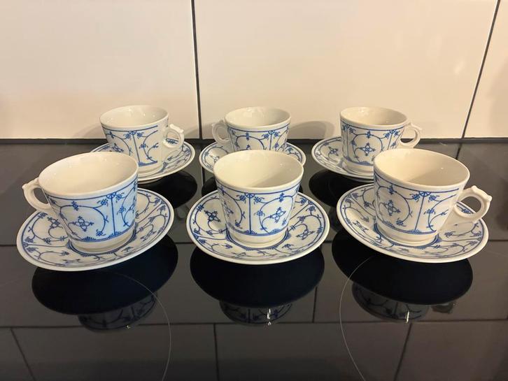 6 x kop & schotel - Jäger DDR blauw - ZGAN, Antiek en Kunst, Antiek | Servies compleet, Ophalen