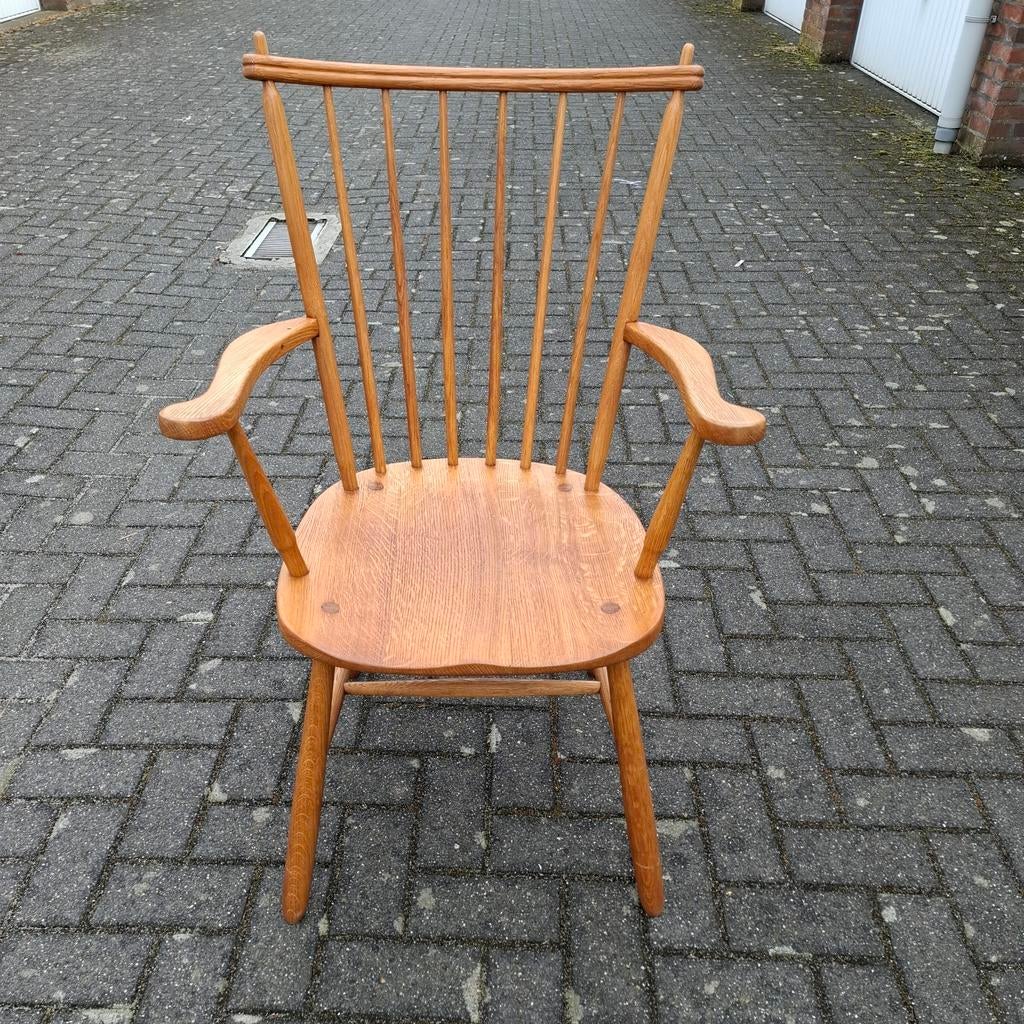 Retro houten spijlenstoel vintage, Huis en Inrichting, Stoelen, Ophalen, Gebruikt, Bruin, Eén