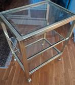 Vintage glazen trolley/bijzettafel  Hollywood Regency stijl, Ophalen, 50 tot 100 cm, Rond, 50 tot 100 cm