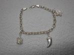 Zilveren schakel armband met 3 afneembare bedels nr.1134, Verzenden, Zo goed als nieuw, Met bedels of kralen, Zilver