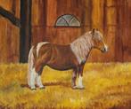Henri Busy, olieverf op board, fraaie bonte pony., Verzenden