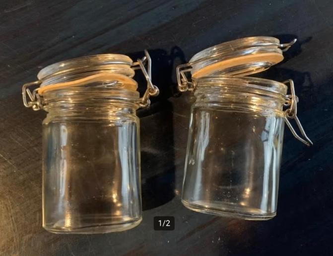 2x ovaalvormig glazen kruidenpotje met klemdeksel, glas, Huis en Inrichting, Keuken | Keukenbenodigdheden, Zo goed als nieuw, Ophalen of Verzenden