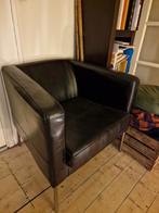 IKEA Klappsta vintage club fauteuil zwart leer, Ophalen, Minder dan 75 cm, Leer, Zo goed als nieuw