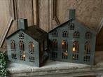 NIEUW set grote windlicht huizen olijf groen, Huis en Inrichting, Woonaccessoires | Kandelaars en Kaarsen, Ophalen of Verzenden