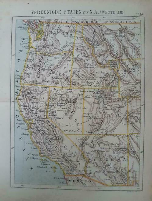 79 / Litho uit 1882 van J. Kuyper Amerika met Califonië Utah, Antiek en Kunst, Kunst | Litho's en Zeefdrukken, Ophalen of Verzenden