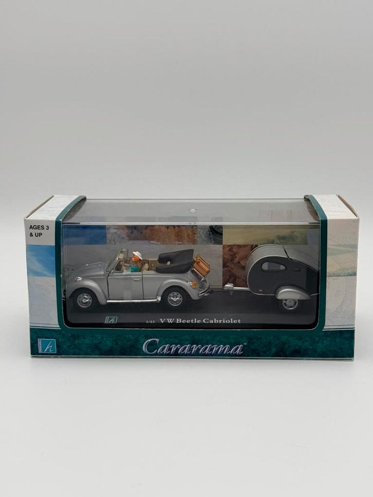 Cararama Volkswagen Beetle Cabriolet + caravan 1:43 - Nieuw, Hobby en Vrije tijd, Modelauto's | 1:43, Nieuw, Auto, Overige merken