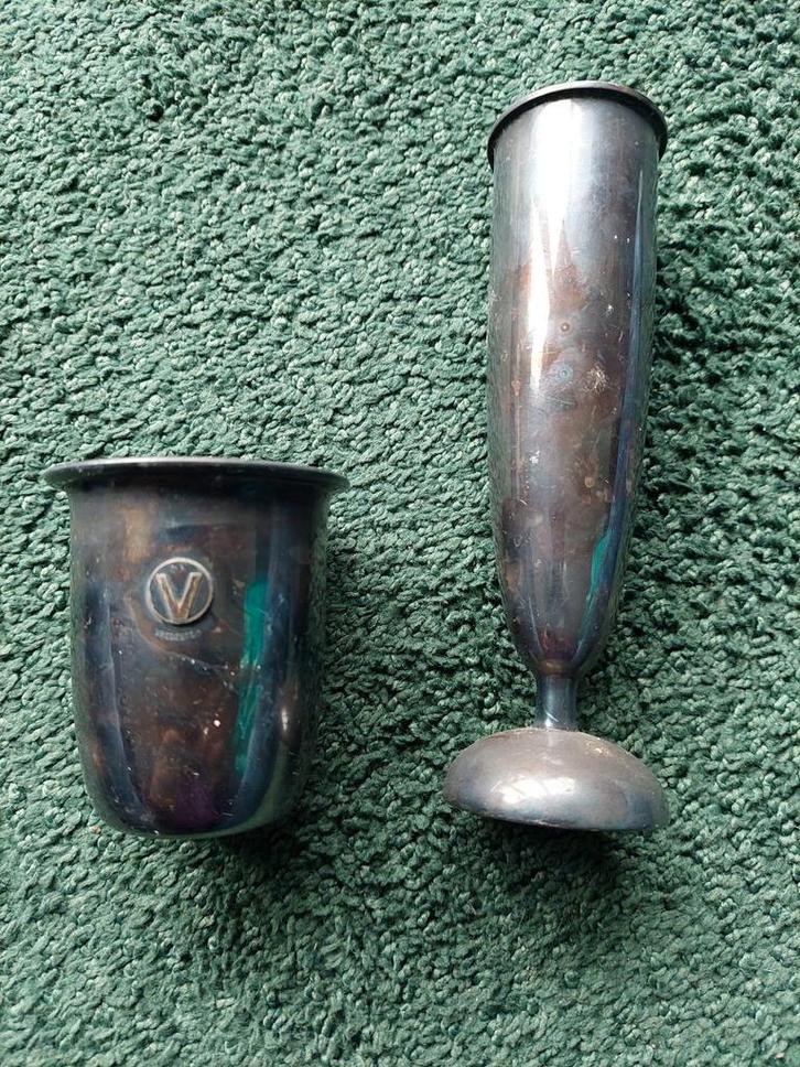 Verzilverde Vaas en Beker Set, Antiek en Kunst, Antiek | Goud en Zilver, Zilver, Ophalen of Verzenden