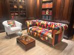 Chesterfield Bank 3 zits Multicolor Patchwork Buttonseat, Huis en Inrichting, Banken | Bankstellen, Ophalen, Gebruikt, Info@chesterfieldjunkie.nl
