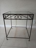 Gietijzer bijzettafel met geslepen glasplaat, Huis en Inrichting, Tafels | Bijzettafels, Minder dan 55 cm, Metaal of Aluminium