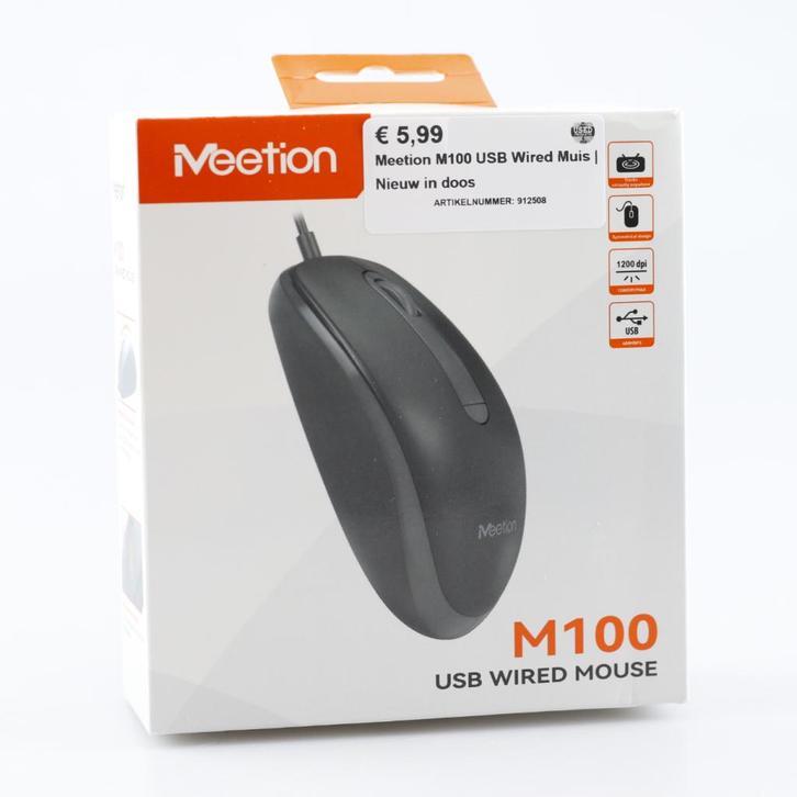 Meetion M100 USB Wired Muis | Nieuw in doos, Computers en Software, Muizen, Zo goed als nieuw
