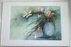 Groot schilderij aquarel met bloemen, gesigneerd, 94 x 63 cm, Ophalen