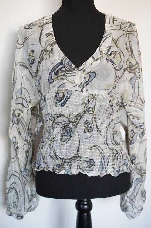 FREESOUL Romantische Blouse in Beige/Blauw XS 34, Kleding | Dames, Blouses en Tunieken, Zo goed als nieuw, Maat 34 (XS) of kleiner