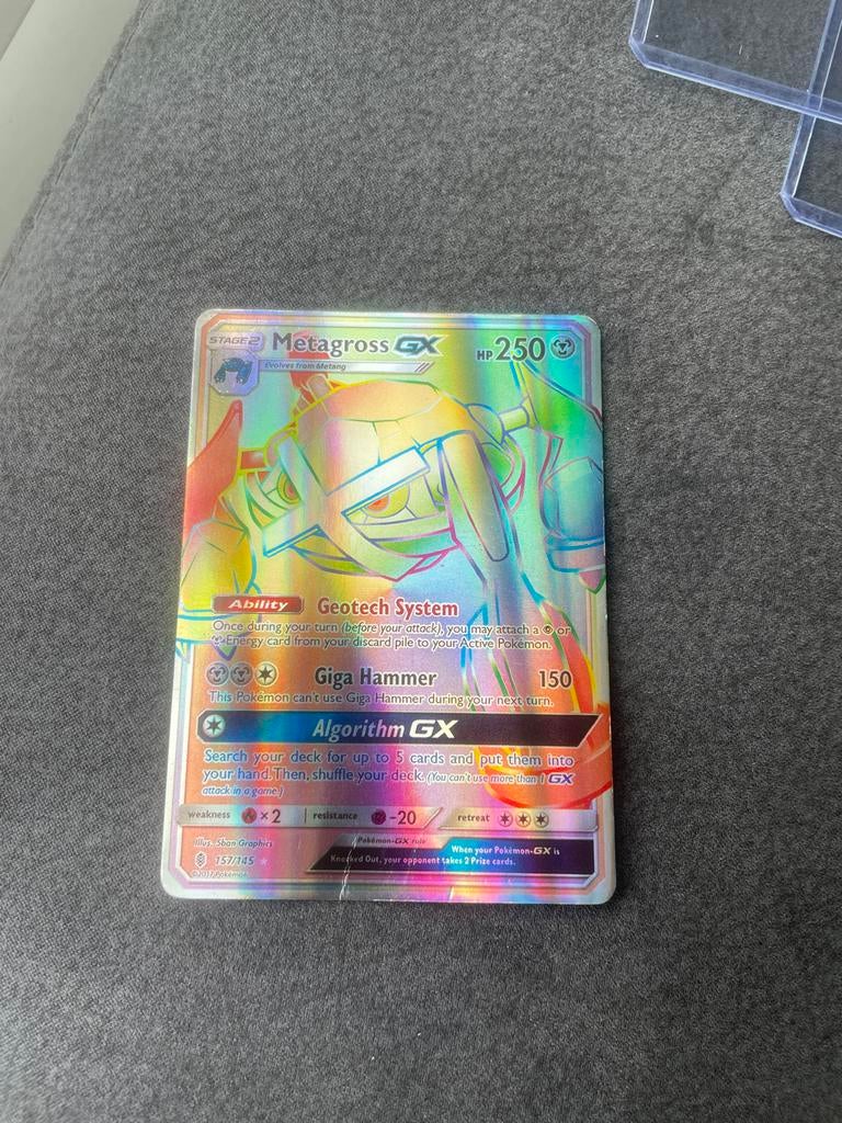 Metagross GX Foil Rainbow - Zeldzame Pokémonkaart, Ophalen, Zo goed als nieuw, Losse kaart, Foil