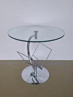 vintage design tafel magazine rack chroom buisframe met glas, Ophalen, Gebruikt