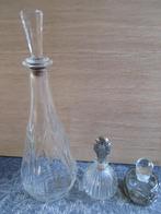 glazen stopfles / flesje verzilverde dop/flesje met roosjes, Antiek en Kunst, Antiek | Glas en Kristal, Ophalen of Verzenden