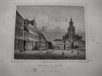 A 095 Bergen op Zoom de Groote Markt Staalgravure 1860 beschikbaar voor biedingen
