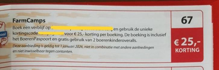 FarmCamps € 25,- kortingscode, Tickets en Kaartjes, Kortingen en Cadeaubonnen, Drie personen of meer, Overige typen, Kortingsbon