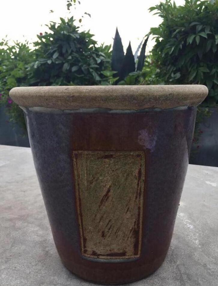 Oud Hollandse geglazuurde terracotta handwerk bloempotten 33, Tuin en Terras, Bloempotten, Zo goed als nieuw, Terracotta, Binnen