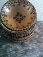 6 vintage houten schaaltjes met decoratie relief tiki style, Antiek en Kunst, Ophalen of Verzenden