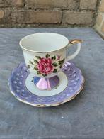 Vintage Paars met Wit Thee Kopje met Schotel, Antiek en Kunst, Antiek | Servies los, Ophalen of Verzenden