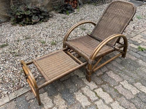 Vintage Boho ROTAN Ligstoel Deck Lounge Chair Folding 1960, Antiek en Kunst, Antiek | Meubels | Stoelen en Banken, Ophalen of Verzenden