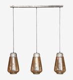 Hanglamp 3L amber glas druppel 3xE27 Oud zilver, Huis en Inrichting, Lampen | Hanglampen, Glas, Zo goed als nieuw, Ophalen, 75 cm of meer