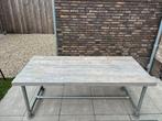 Steigerhouten Eettafel met Steigerbuizen Onderstel, Tuin en Terras, Ophalen, Gebruikt, Rechthoekig, Hout