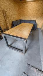 Eikenhouten tafel met stalen onderstel, Ophalen, Gebruikt, Eikenhout, 200 cm of meer