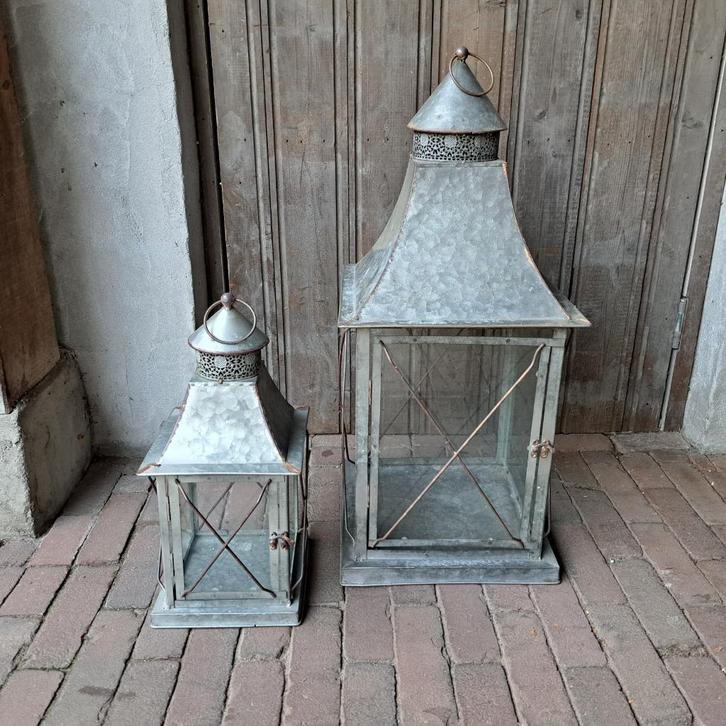 Landelijke zinken lantaarn XL windlicht h.70 of 43cm *Etage3, Huis en Inrichting, Woonaccessoires | Overige, Zo goed als nieuw