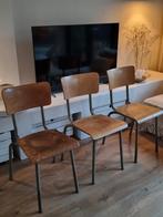 3x Vintage schoolstoelen Tubax te koop, Huis en Inrichting, Stoelen, Ophalen, Gebruikt, Bruin, Drie