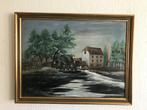 schilderij oude steenfabriek aan het water 67x52cm, Ophalen of Verzenden