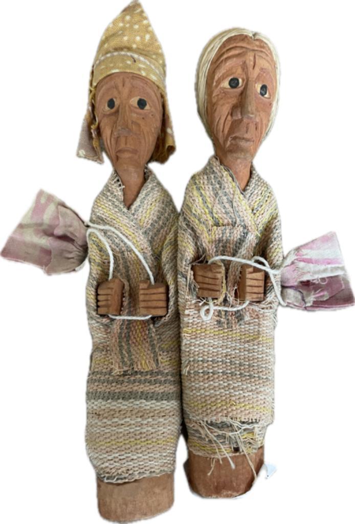 2 x vintage oude houten Toraja popjes. Indonesie / Sulawesi., Antiek en Kunst, Kunst | Niet-Westerse kunst, Ophalen