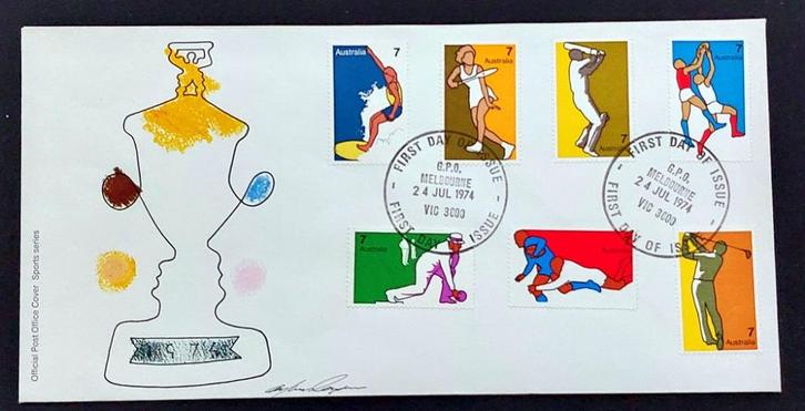 Australië 1974 – Sports Series FDC – 7 zegels, Postzegels en Munten, Postzegels | Eerstedagenveloppen, Onbeschreven, Rest van de wereld