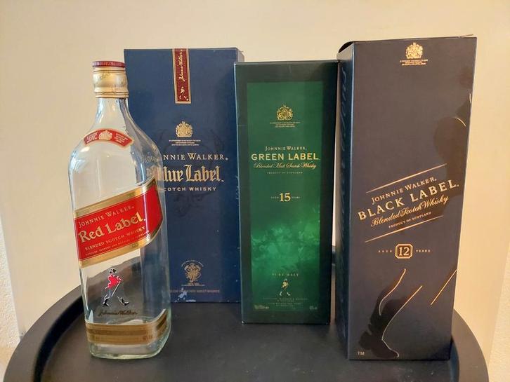 Johnnie Walker Lege Flessen + Kokers - Green, Black, Blue, Verzamelen, Merken en Reclamevoorwerpen, Overige typen, Ophalen of Verzenden