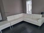 Witte leren hoekbank + hocker, Ophalen, Gebruikt, Leer