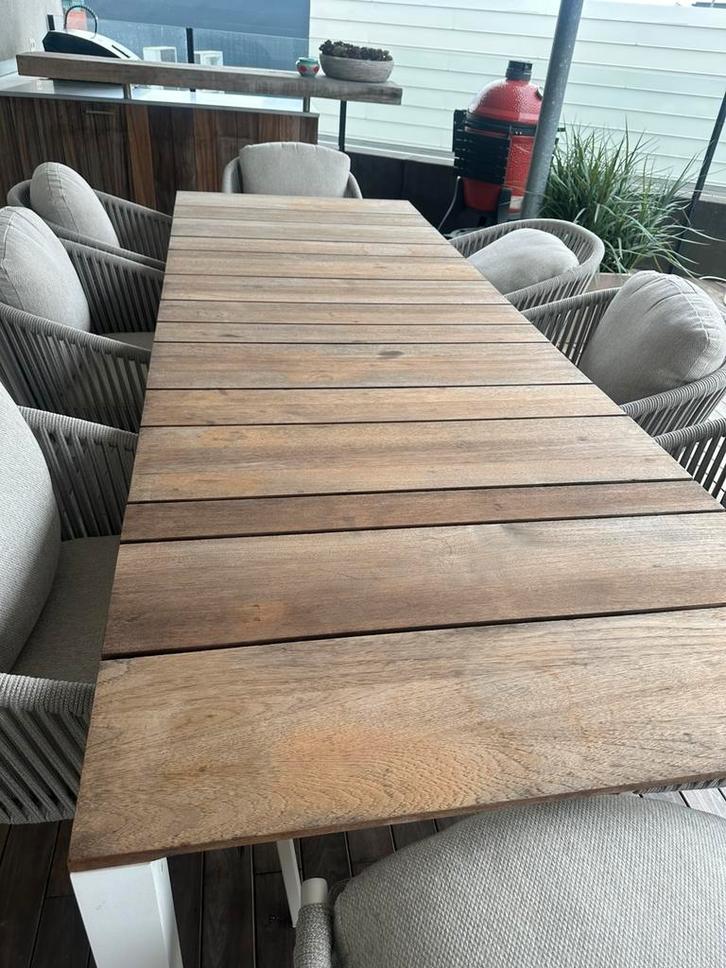 Oasiq Machar tuintafel teak 280x100cm, Tuin en Terras, Tuintafels, Gebruikt, Rechthoekig, Aluminium, Ophalen