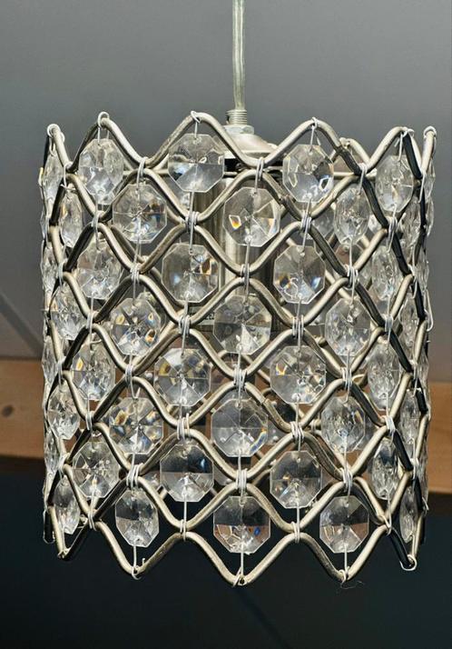 Hanglamp RVS met glaskristallen, Huis en Inrichting, Lampen | Hanglampen, Zo goed als nieuw, Minder dan 50 cm, Ophalen of Verzenden